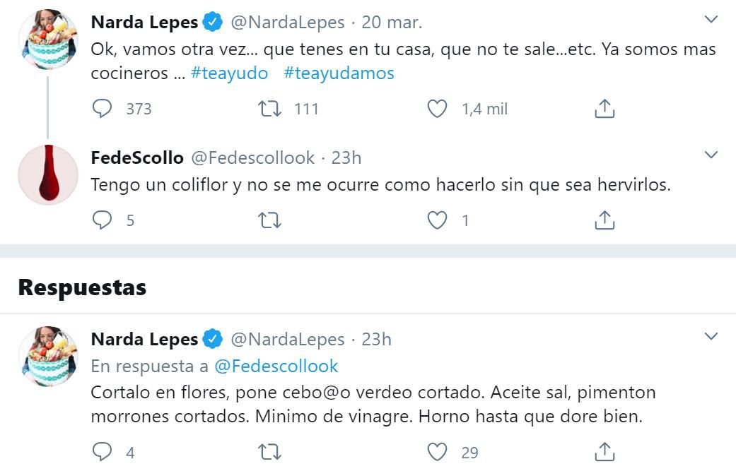 El intercambio de tuits entre Narda Lepes y sus seguidores 