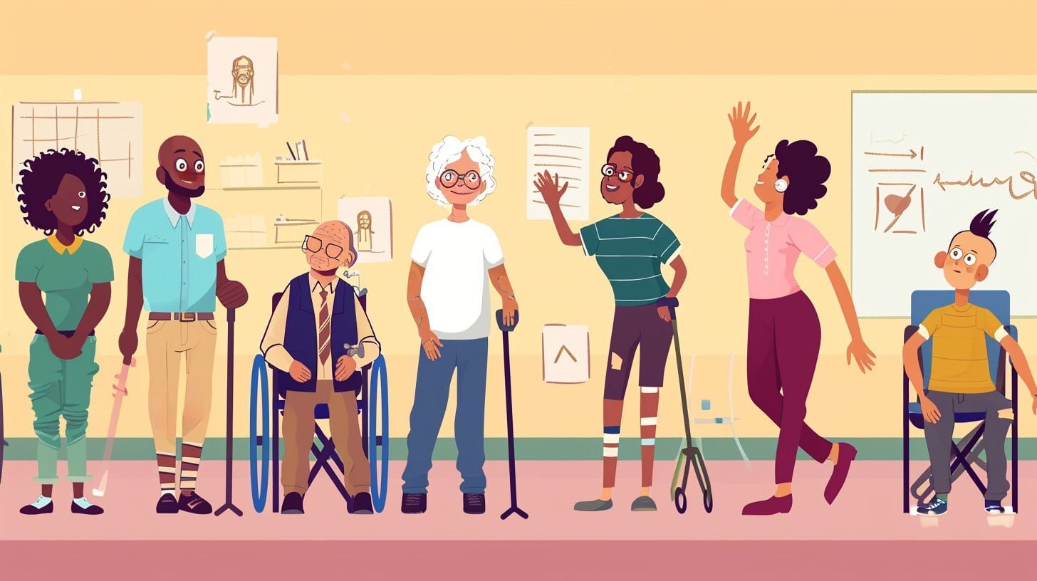 Una ilustración sobre un grupo de personas con discapacidades en una escuela - (Imagen Ilustrativa Infobae)