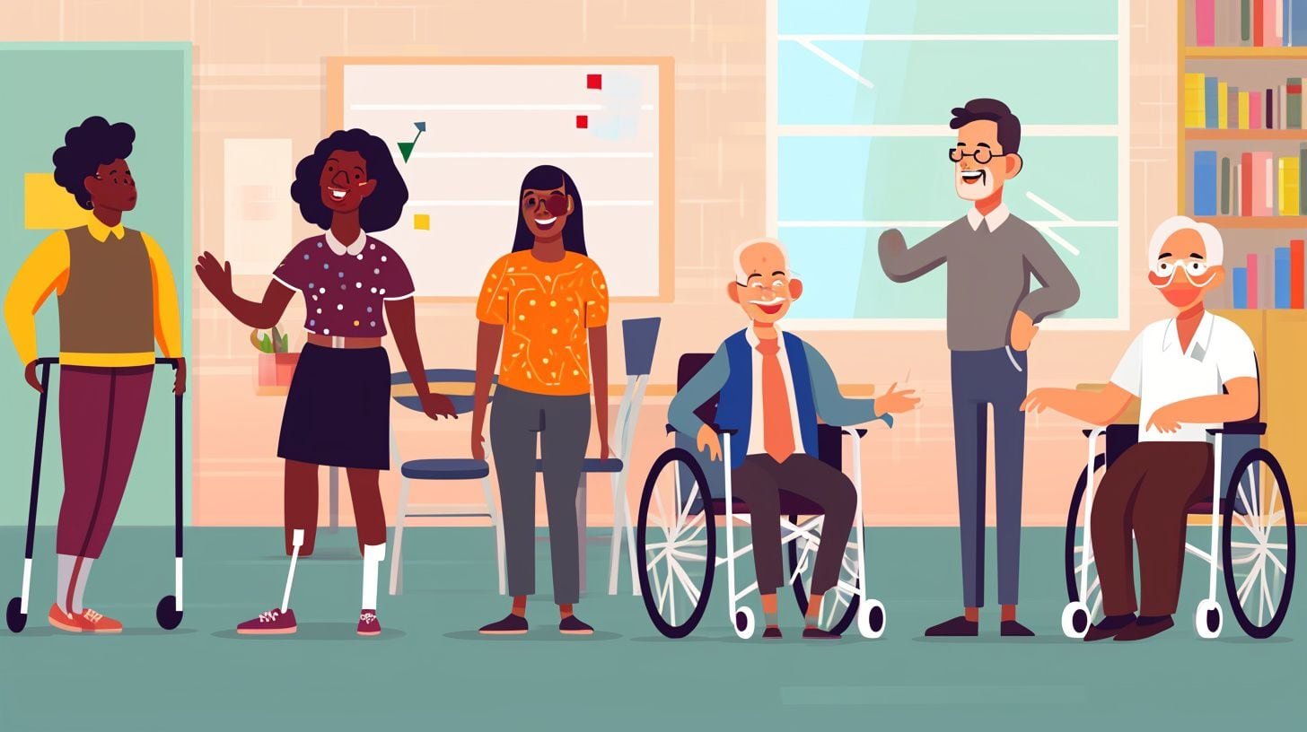 Una ilustración sobre un grupo de personas con discapacidades en una escuela - (Imagen Ilustrativa Infobae)