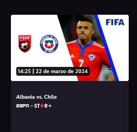 Chile vs Albania será transmitido por ESPN en la plataforma de streaming Star+.