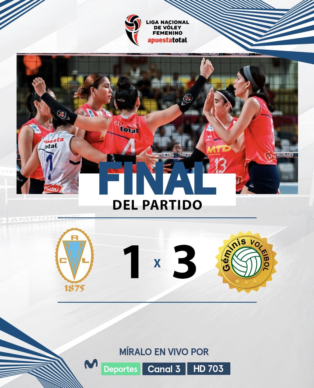 Geminis derrotó 3-1 a Regatas en el partido por el tercer puesto de la Liga Nacional de Vóley 2024.