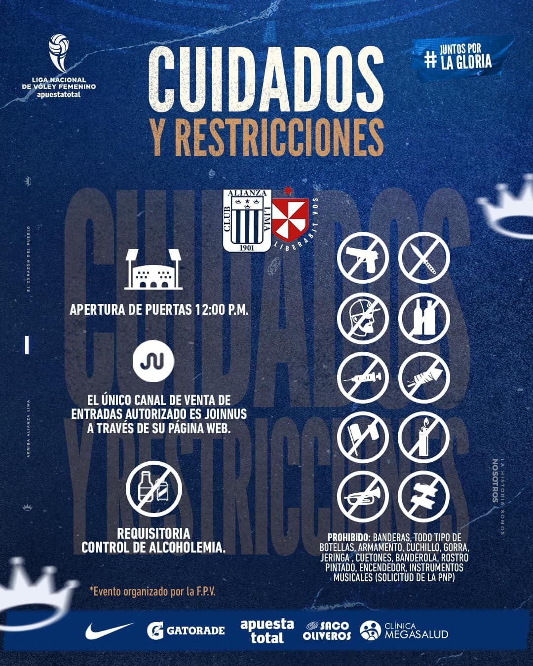 Cuidados y restricciones para la final de vóley entre San Martín y Alianza Lima.