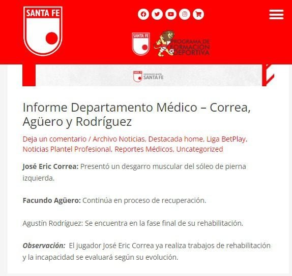 Tres jugadores no podrán ser parte de los convocados por parte de Peirano, esto debido a lesiones - crédito Santa Fe Oficial