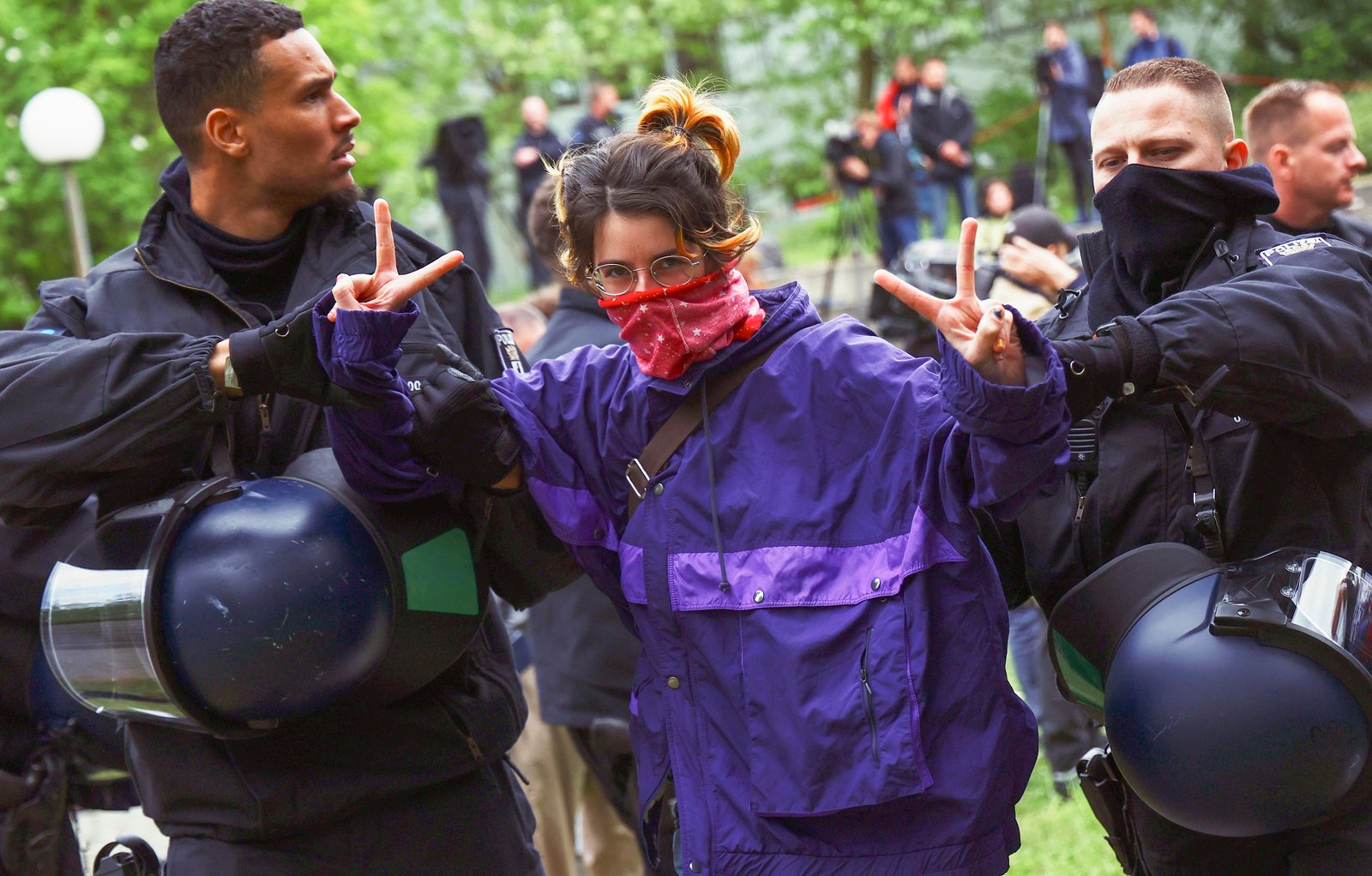 Protesta en el campus universitario de la Universidad Libre de Berlín, Alemania 