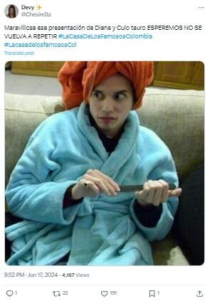 El público reaccionó a la presentación de 'Culotauro' y Diana Ángel en la final de 'La casa de los famosos Colombia' - crédito @ChesireItz/X