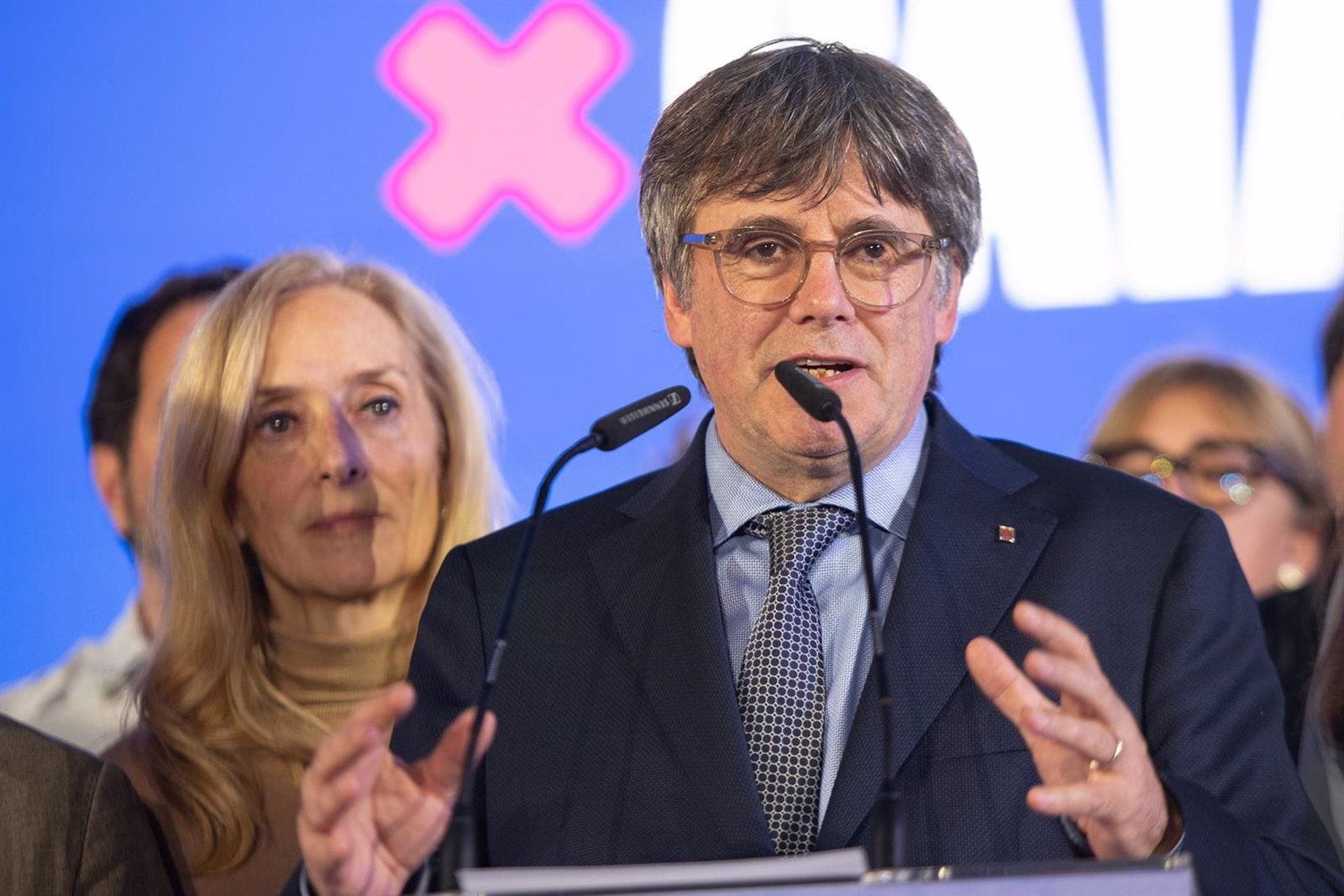 El expresidente de la Generalitat de Catalunya y candidato de Junts a las elecciones catalanas, Carles Puigdemont, a 12 de mayo de 2024, en Argelès (Francia). (Glòria Sánchez/Europa Press)