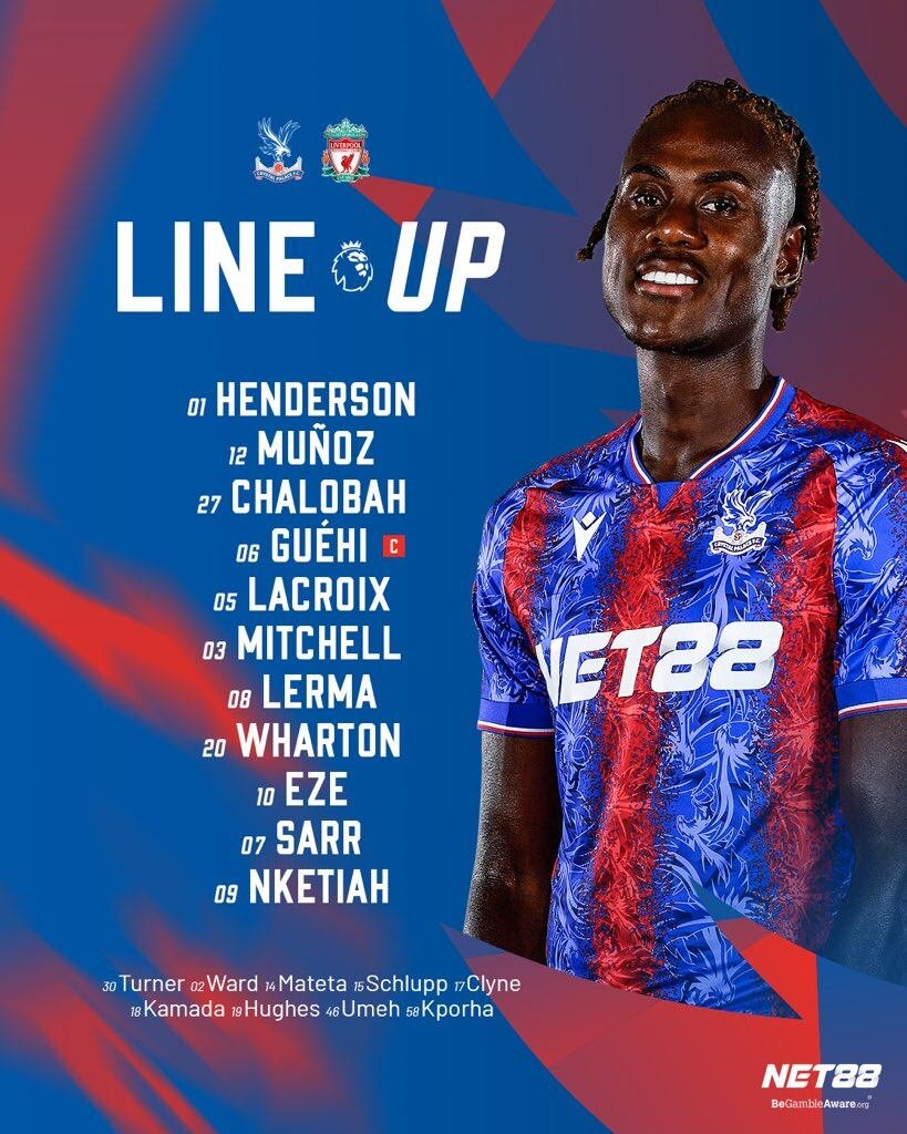 Con la presencia de los colombianos Daniel Muñoz y Jefferson Lerma, saldrá el equipo local de la siguiente forma-crédito @CPFC/X